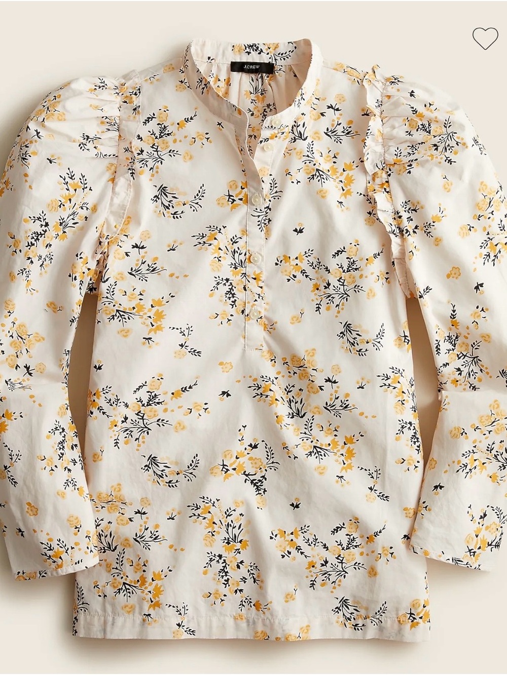 J. Crew Cream Popover Blouse with Yellow and Black Floral Print